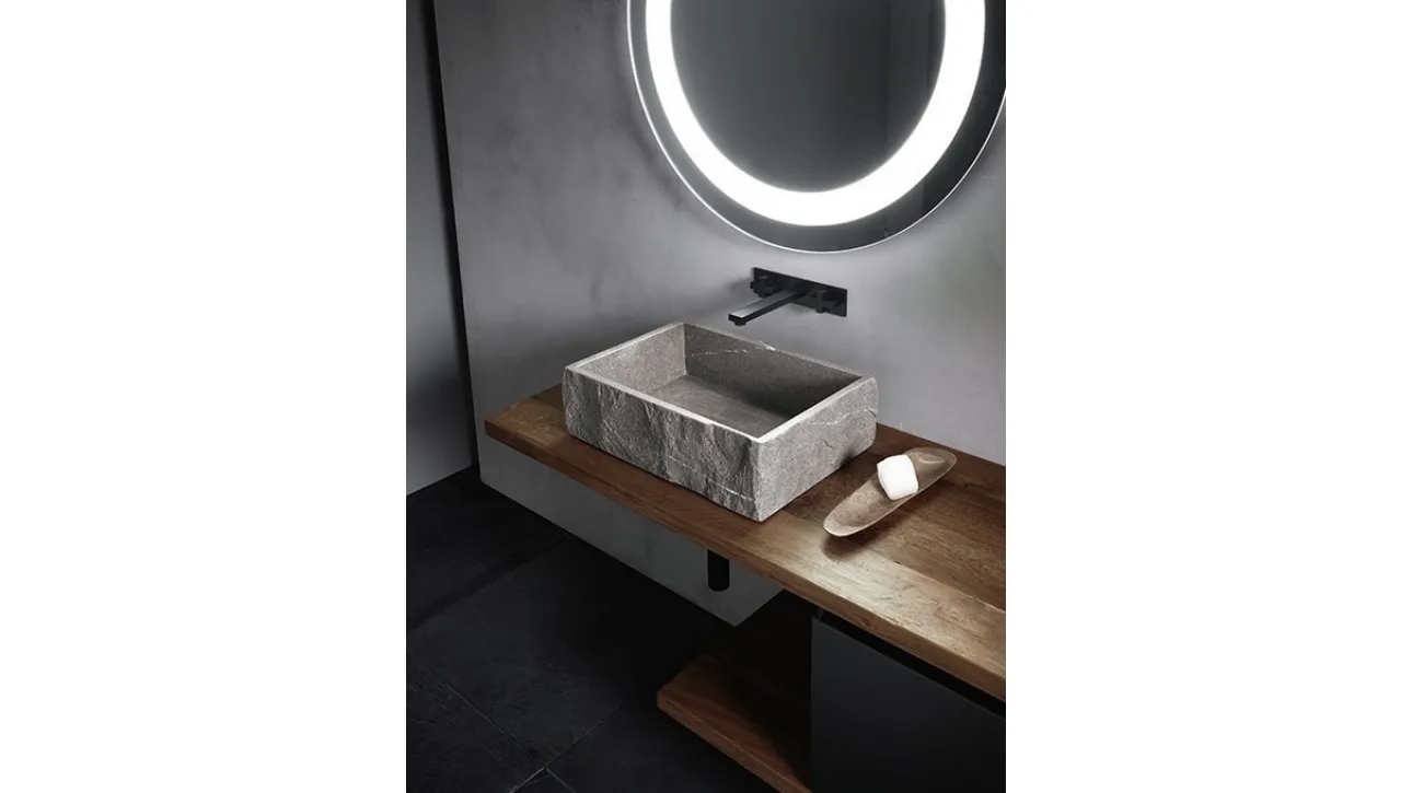 Mobile da Bagno sospeso in rovere e laccato opaco con lavabo in pietra Piasentina INK NK16 di Compab