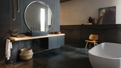 Mobile Bagno da appoggio in laccato opaco nero con piano in legno e lavabo in gres INK PRESTIGE NK21 di Compab