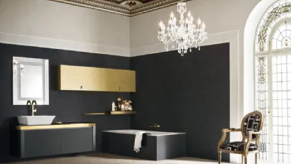 Mobile da Bagno sospeso in laccato opaco e oro con piano in cristallo JACANA LUXURY JA26 di Compab