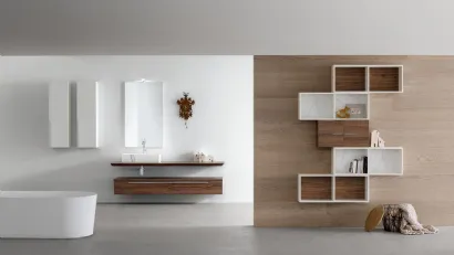 Mobile da Bagno sospeso in Noce con lavabo in gres finitura bianco venato K25 K HOUSE 50 di Compab