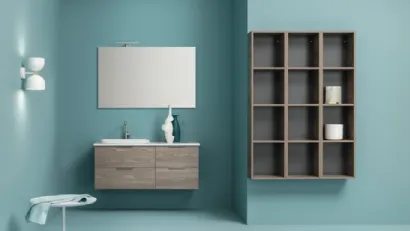 Mobile da Bagno sospeso in melaminico effetto legno con piano e lavabo in ceramica UPDATE UP 006 di Compab