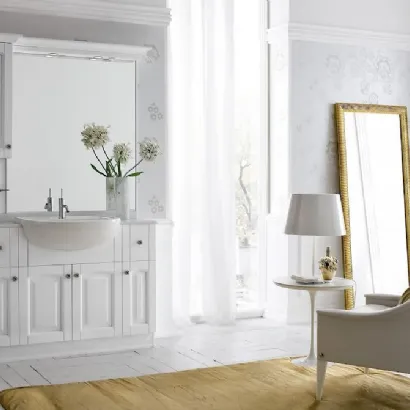 Mobile Bagno da appoggio in laccato lucido con doppio lavabo in marmo bianco di Carrara DIAMANTE DM25 di Compab