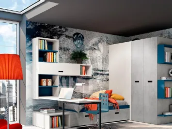 Cameretta moodbook 210 su misura in laccato e materico effetto cemento di Ferrimobili