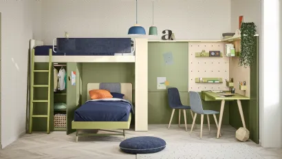 Cameretta con letti a castello armadi e scrivania a boiserie Kids space 11 di Nidi