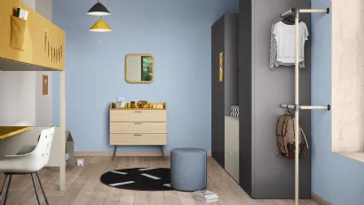 Cameretta a soppalco con scrivania Kids space 13 in melaminico di Nidi