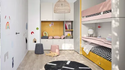 Cameretta con letti a casello e scrivania estraibile Kids space 15 di Nidi