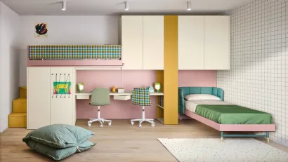 Cameretta a soppalco con scrivania Kids space 16 in melaminico di Nidi