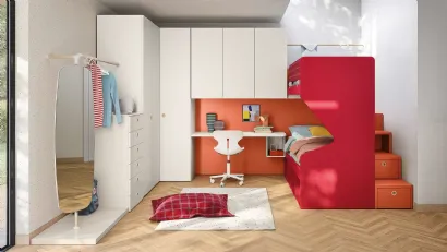 Cameretta a soppalco con scrivania Kids space 18 in melaminico di Nidi