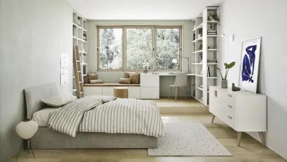 Cameretta componibile con scrivania e 2 librerie a muro Next space 01 di Nidi