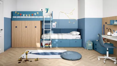 Cameretta a soppalco Kids space 12 in melaminico di Nidi