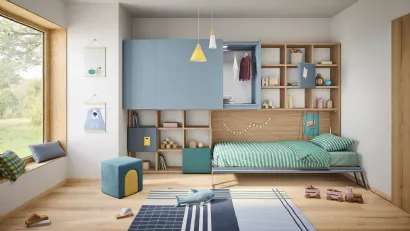 Cameretta a ponte con letto a scomparsa salvaspazio Kids space 29 di Nidi