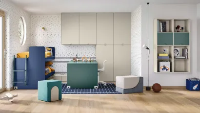 Cameretta con letti scorrevoli Kids space 31 in melaminico di Nidi