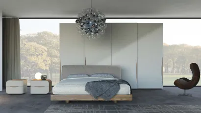 Letto in legno di quercia con testiera imbottita in econabuk cenere Eikon Plus di Voltan