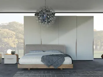 Letto in legno di quercia con testiera imbottita in econabuk cenere Eikon Plus di Voltan