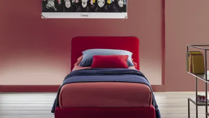 Letto singolo in tessuto con testiera Frick Round di Twils