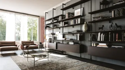 Libreria componibile a muro in acciaio goffrato e legno Airport di Cattelan Italia