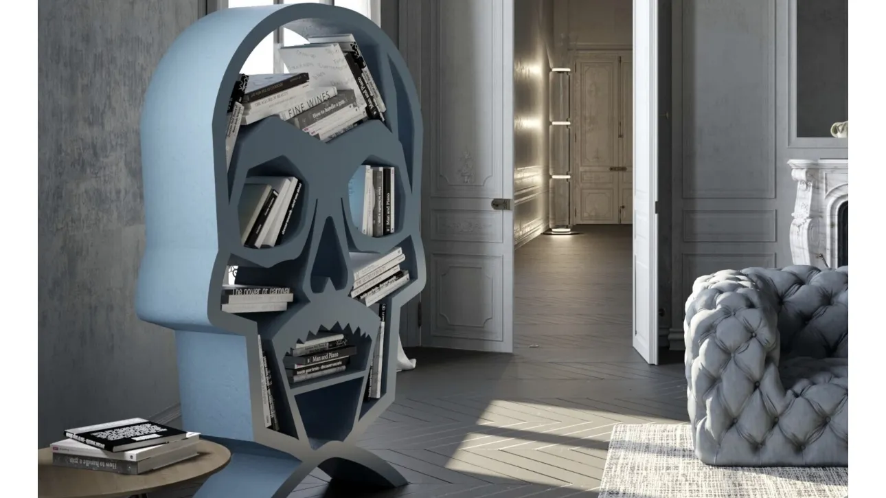 Libreria di design a forma di teschio in cemento laccato Gioia di Voltan
