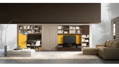 Libreria Living 73D che include una scrivania e un mobile per il televisore di Ferrimobili
