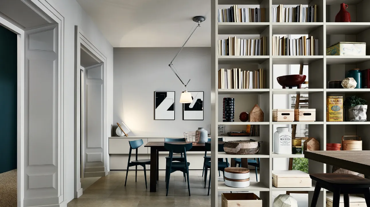 Libreria divisoria Living in laccato opaco Silk Grigio Tortora di Veneta Cucine