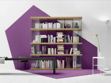 Libreria a muro Mensola 11 in Rovere Miele e Vetro di Veneta Cucine
