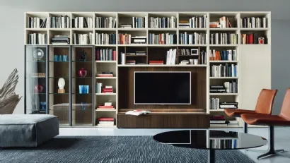 Libreria con vano porta TV Modo M6C63 in Rovere termotrattato e laccato opaco di Sangiacomo