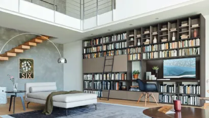 Libreria con vano porta TV Modo M6C68 in laccato opaco di Sangiacomo