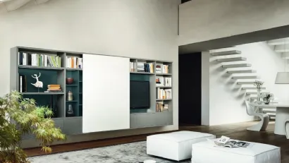 Libreria con vano porta TV Modo M6C76 in laccato opaco di Sangiacomo