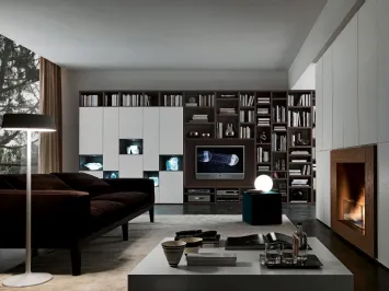 Libreria porta tv moderna in legno e laccato bianco opaco Pari&Dispari 01 di Presotto