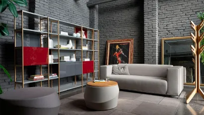 Libreria modulare in legno e laccato lucido Solaio di Horm