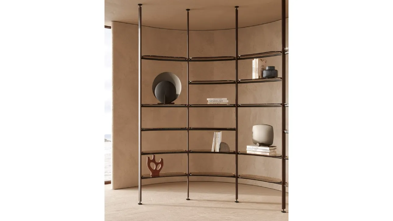Libreria divisoria con piani in vetro e struttura in metallo Stem Round di Nature Design