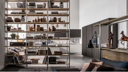 Libreria divisoria Tribeca finitura acciaio e Play Rovere Medio di Veneta Cucine