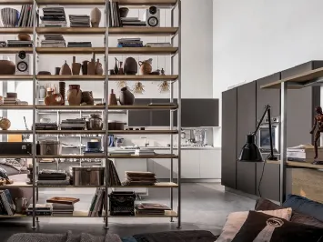Libreria divisoria Tribeca finitura acciaio e Play Rovere Medio di Veneta Cucine