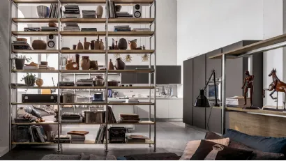 Libreria Tribeca finitura acciaio Play Rovere Medio 696 di Veneta Cucine