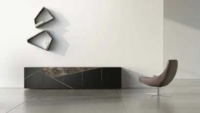Madia in laccato opaco, ceramica e bronzo graffiato Comp 22 di Voltan