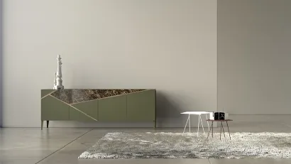 Madia in laccato opaco, ceramica e bronzo graffiato Comp 23 di Voltan