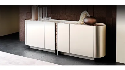 Madia in legno laccato con top e inserto in cristallo con stampa artistica decorativa Dynasty di Cattelan Italia