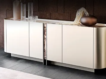 Madia in legno laccato con top e inserto in cristallo con stampa artistica decorativa Dynasty di Cattelan Italia
