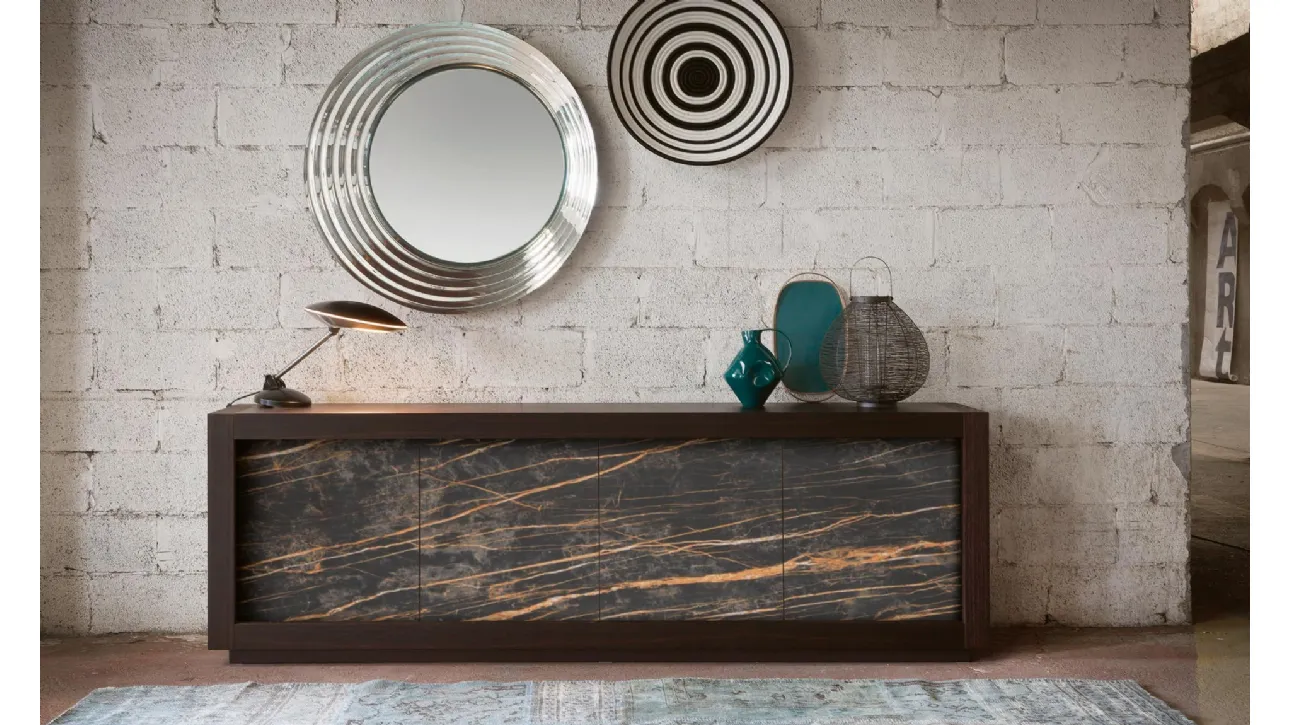 Madia Picasso P12 in Rovere con ante in finitura ceramica Noir Desir di Riflessi