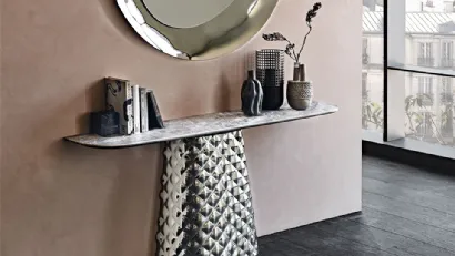 Consolle con piano in ceramica e base in cristallo specchiato Atrium Keramik di Cattelan Italia