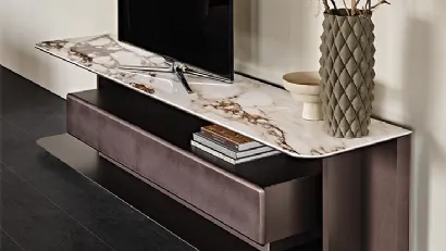 Mobile Porta Tv in legno verniciato con piano in ceramica effetto marmo Award di Cattelan Italia