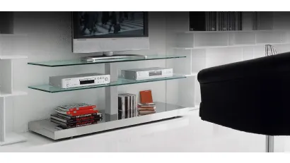 Mobile Porta Tv con ripiani in cristallo e struttura in alluminio Play di Cattelan Italia