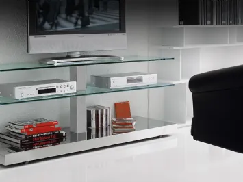 Mobile Porta Tv con ripiani in cristallo e struttura in alluminio Play di Cattelan Italia