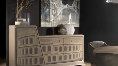 Mobile Porta Tv Palazzi Colosseo P419 in legno massello intarsiato a mano di Arte Brotto