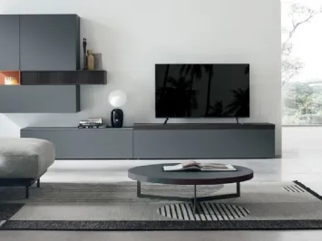 Parete Attrezzata Atlante UNIT AT134 in legno rovere carbone e rovere carbone cannetè di Tomasella