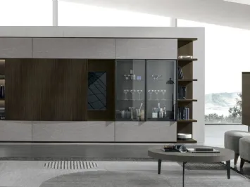 Parete Attrezzata Atlante UNIT AT211 in materico rovere moka, legno rovere moka canettè e materico piasentina scuro di Tomasella