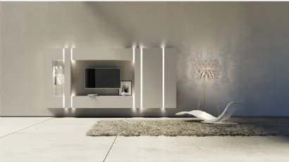 Parete attrezzata sospesa in laccato opaco beige Comp 01 di Voltan
