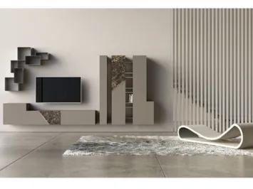 Parete Attrezzata in laccato opaco con inserti in ceramica e bronzo graffiato Comp 15 di Voltan