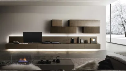 Parete Attrezzata InclinART 01 in legno e laccato metallico di Presotto