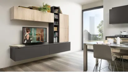 Parete Attrezzata Living Play finitura Rovere Medio e laccato opaco Ardesia di Veneta Cucine