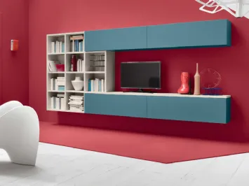 Parete attrezzata in laccato opaco Ottanio e Larice sbiancato Dek Modulo 4 di Veneta Cucine